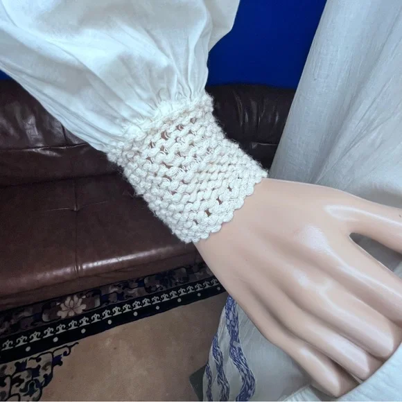 Ampersand Heart Women’s Small Cream Blue Long Sleeve Embroidered Dress - Picture 5 of 15